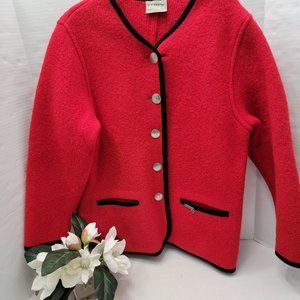 Vintage STAPF Austria Red Black Wool Blazer Cardigan Jacket Big Dragon Buttons